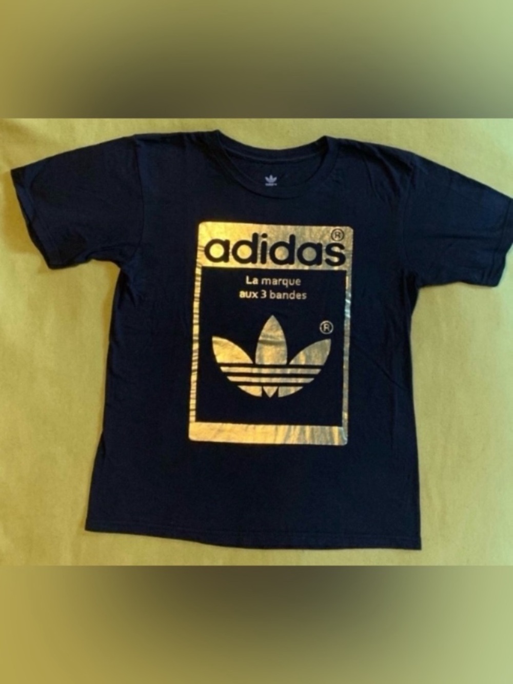 adidas Black Tee with Gold Trefoil Graphic